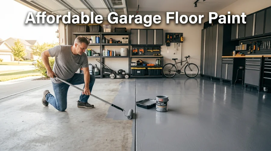 garage floor paint DIY application on concrete floor