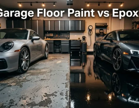garage floor paint vs epoxy comparison inside modern garage