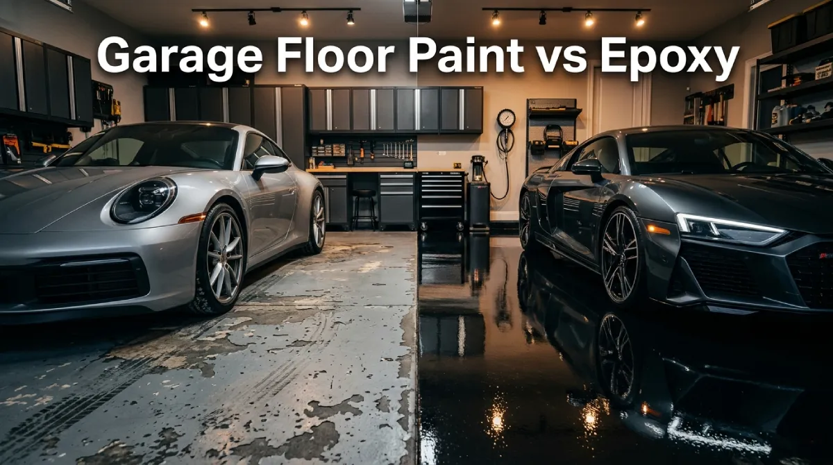 garage floor paint vs epoxy comparison inside modern garage