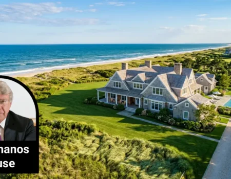 The Jim Chanos house at 70 Further Lane, a three-acre oceanfront shingle-style estate in East Hampton, New York.