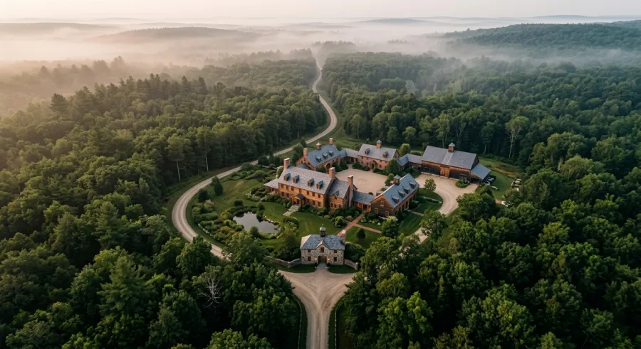 large secluded estate surrounded by forests in Leverett Massachusetts