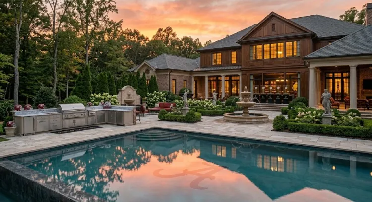 Nick Saban house swimming pool and luxury outdoor patio