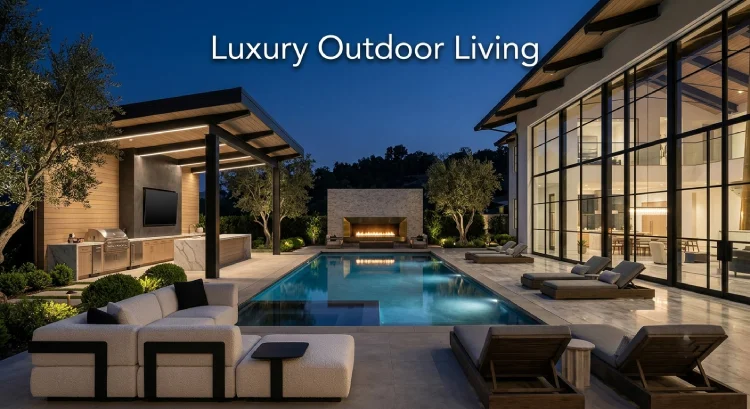 Ben Simmons house backyard with pool and luxury cabana