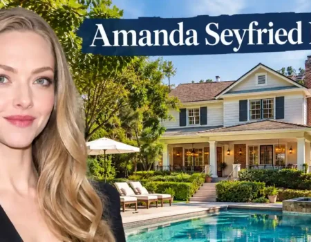 Amanda Seyfried house in Hollywood Hills with actress portrait and pool