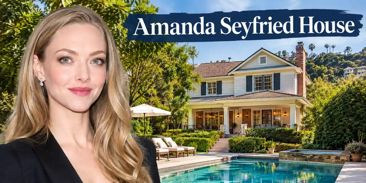 Amanda Seyfried house in Hollywood Hills with actress portrait and pool