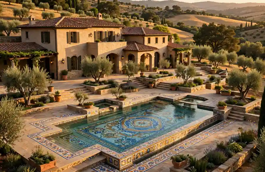 drake house Beverly Hills Tuscan estate pool