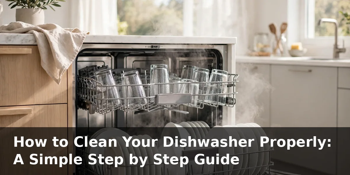 How to clean a dishwasher starts here: an open machine with sparkling clean plates and glasses