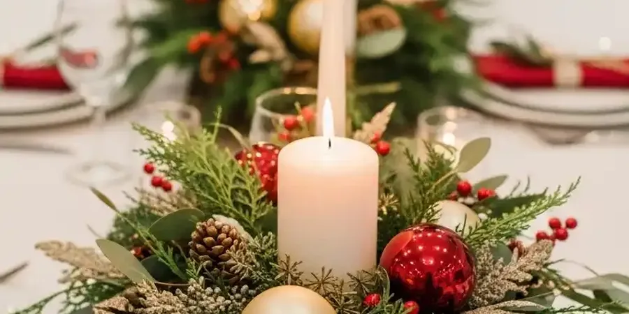 Christmas table decor ideas with a DIY greenery and candle centerpiece