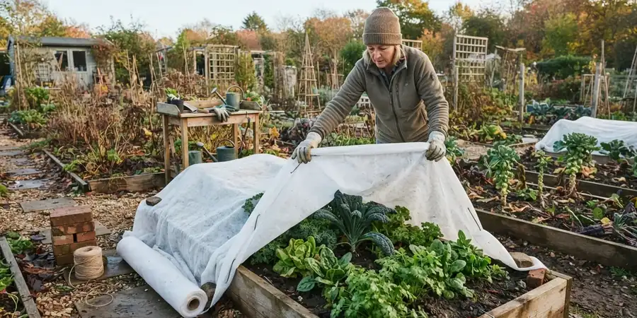 winter garden checklist: wrapping terracotta pots in horticultural fleece