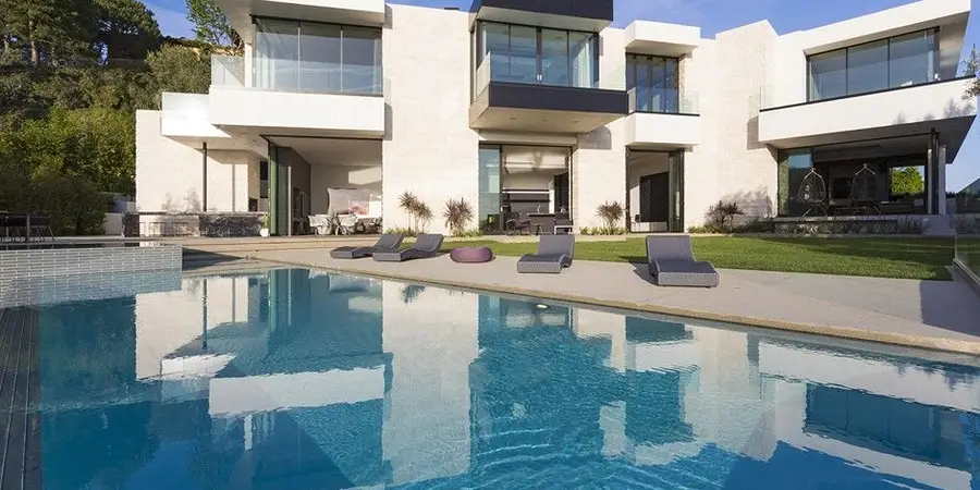 rihanna house pool and terrace in the evening